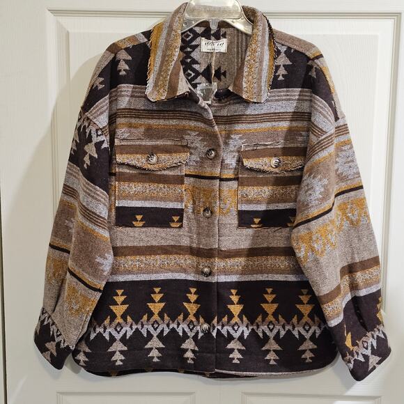 New In Southwestern Aztec Shacket Womens M Mustard Boho Western Jacket - Picture 8 of 9